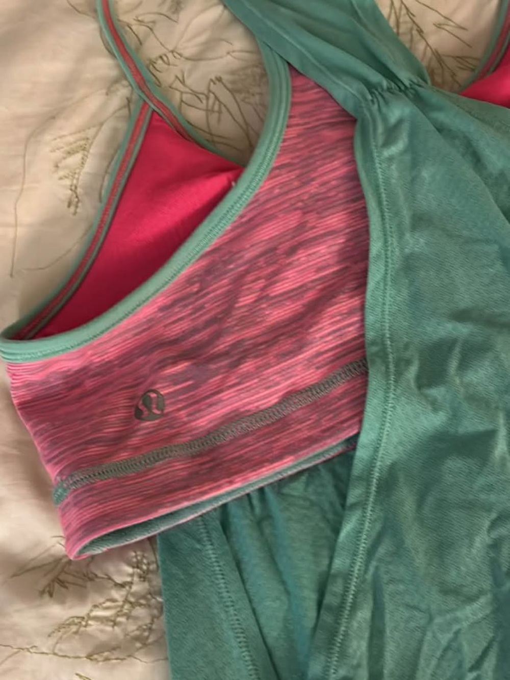 lululemon athletica Teal Tank with Pink Heathered Band